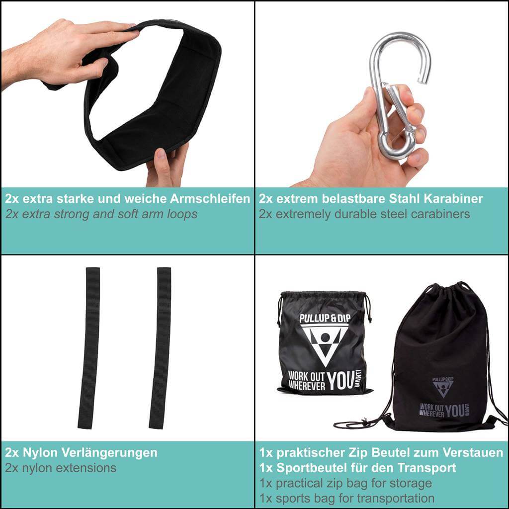 Paquete de Barras de Dominadas: Barra de Dominadas + Juego de 4 Correas de Dominadas + Correas de Abdominales