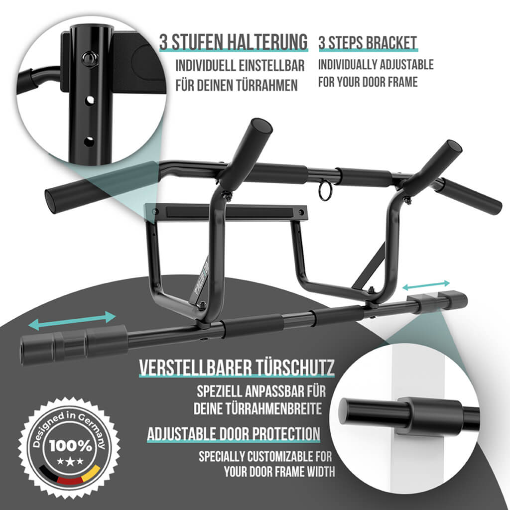 Paquete de Barras de Dominadas: Barra de Dominadas + Juego de 4 Correas de Dominadas + Correas de Abdominales