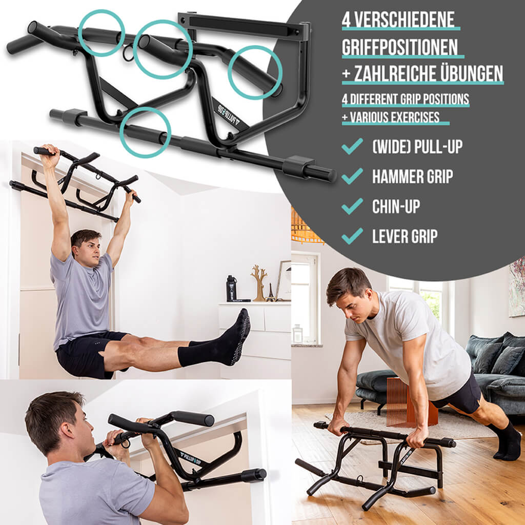 Paquete de Barras de Dominadas: Barra de Dominadas + Juego de 4 Correas de Dominadas + Correas de Abdominales