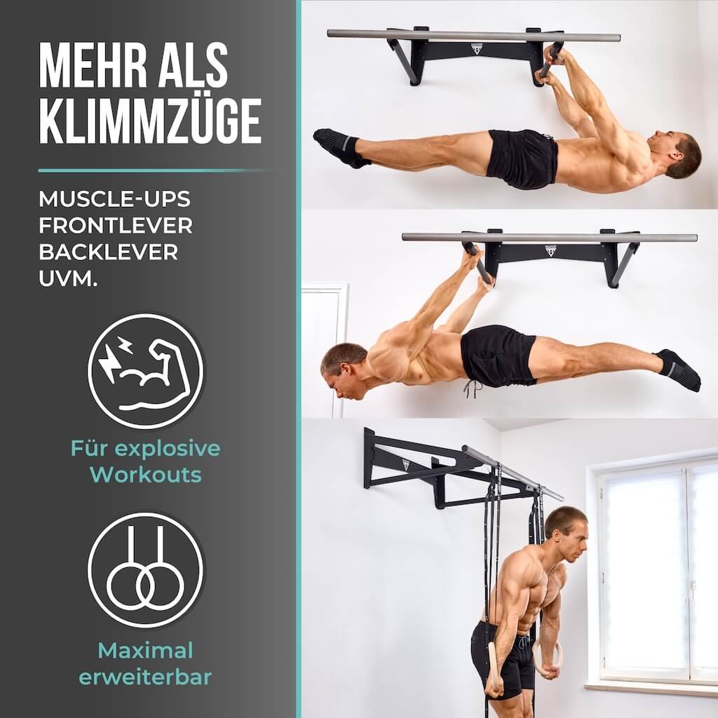 Muscle-Up Bar, Barra de Dominadas con Espacio Extra en la Pared