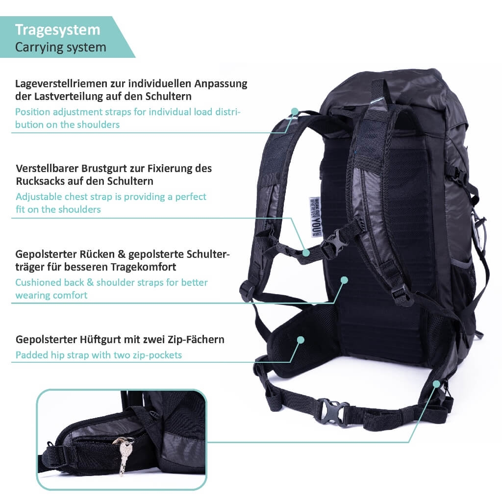 Mochila deportiva 35L para la barra de dominadas Pullup & Dip, accesorios y actividades al aire libre.
