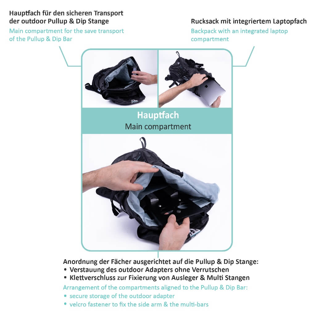 Mochila deportiva 35L para la barra de dominadas Pullup & Dip, accesorios y actividades al aire libre.