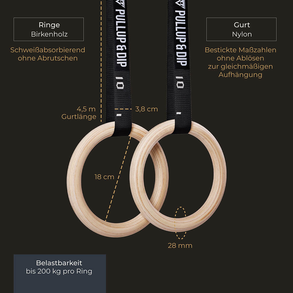 Juego de anillas de gimnasia y barra de dominadas de madera