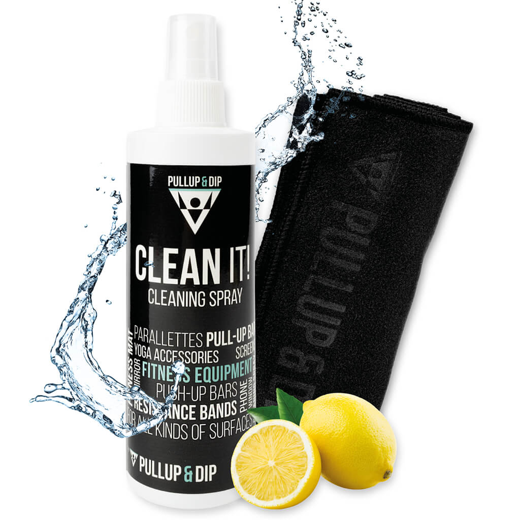 ¡LÍMPIALO! Limpiador multiusos con paño de microfibra, spray limpiador (250 ml) para sus accesorios de fitness