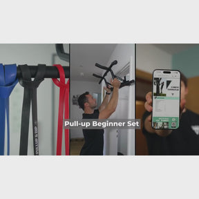 Juego de dominadas para principiantes: barra de dominadas para puerta, juego de 3 correas de dominadas y paquete de guías en inglés