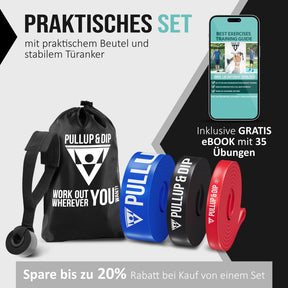 Juego de dominadas para principiantes: barra de dominadas para puerta, juego de 3 correas de dominadas y paquete de guías en inglés