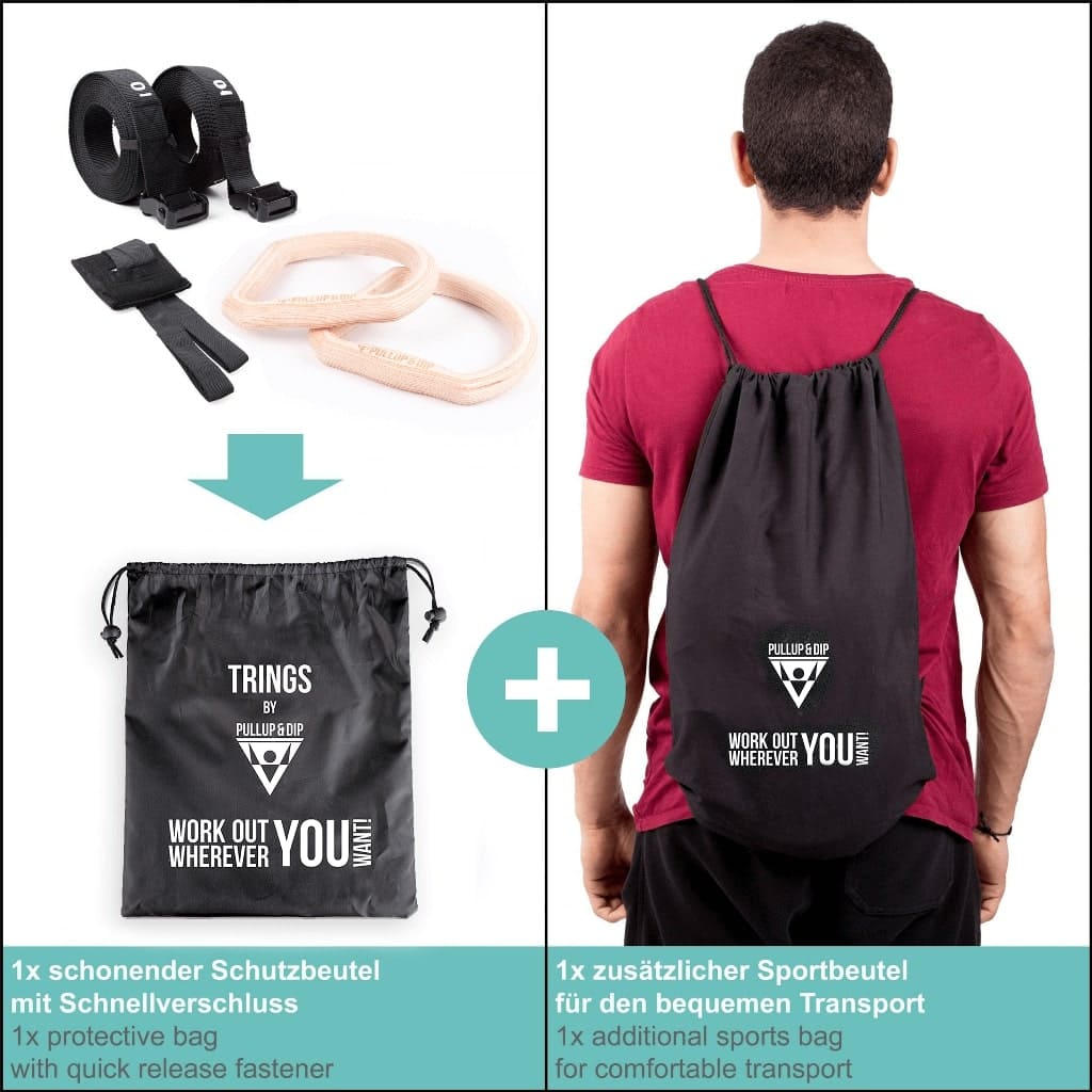Juego de anillas de calistenia "TRINGS" con correas, anclaje para puerta y bolsa de transporte