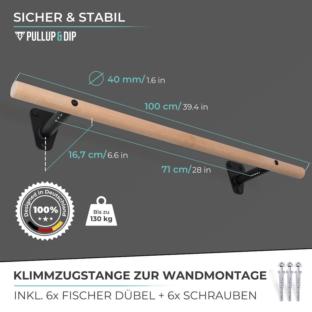 Barra de dominadas de madera para montaje en pared por encima del marco de la puerta