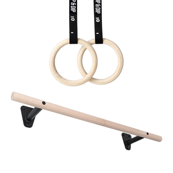 Juego de anillas de gimnasia y barra de dominadas de madera